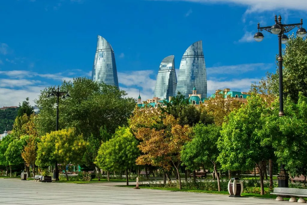 The Caspian seaside boulevard in Baku